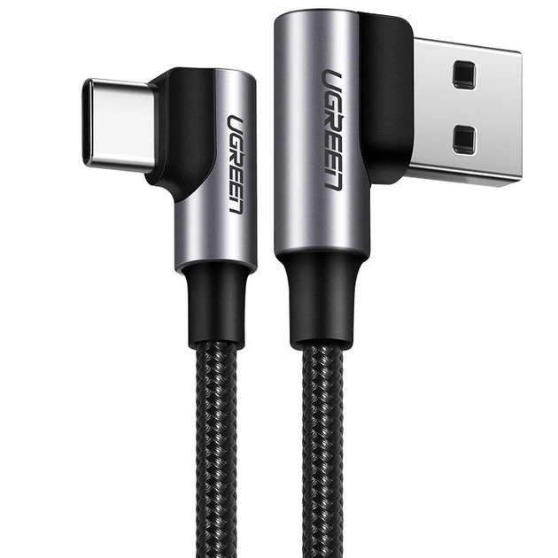 Кабель Ugreen US176 USB-A to USB-C Cable Angled Cable (2 метра) чёрный / серый космос (20857)