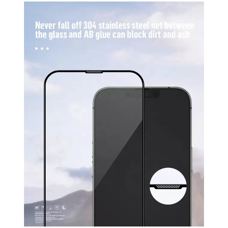 Защитное стекло BlueO Large arc Anti-Dust Anti-Static для iPhone 15 Pro Black (3D-эффектом и защитной сеткой)
