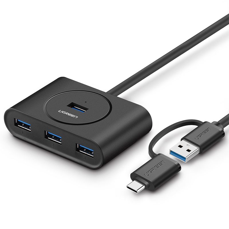 UGREEN CR113 (40850) USB 3.0 - 4xUSB 3.0 Hub with USB-C Port (1 метр) чёрный