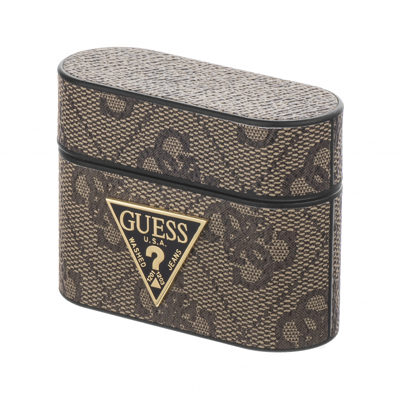 Чехол Guess 4G PU Leather Case Metal Logo для AirPods Pro коричневый
