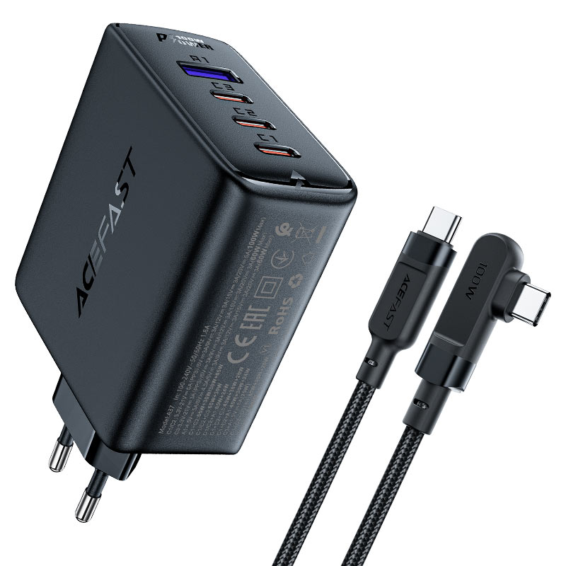 Сетевое зарядное устройство ACEFAST A37 PD100W GaN (3xUSB-C + USB-A) Fast Charge Wall Charger чёрное (EU)