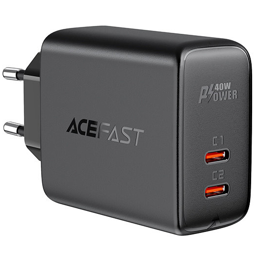 Сетевое зарядное устройство Acefast A9 2 x USB Type-C 40W PD Wall Charger чёрное (AF-A9-BK)