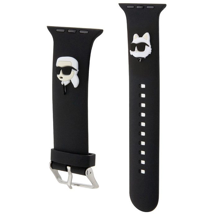 Ремешок CG Mobile Lagerfeld 3D Rubber NFT Karl & Choupette Heads для Apple Watch 42/44/45 мм чёрный