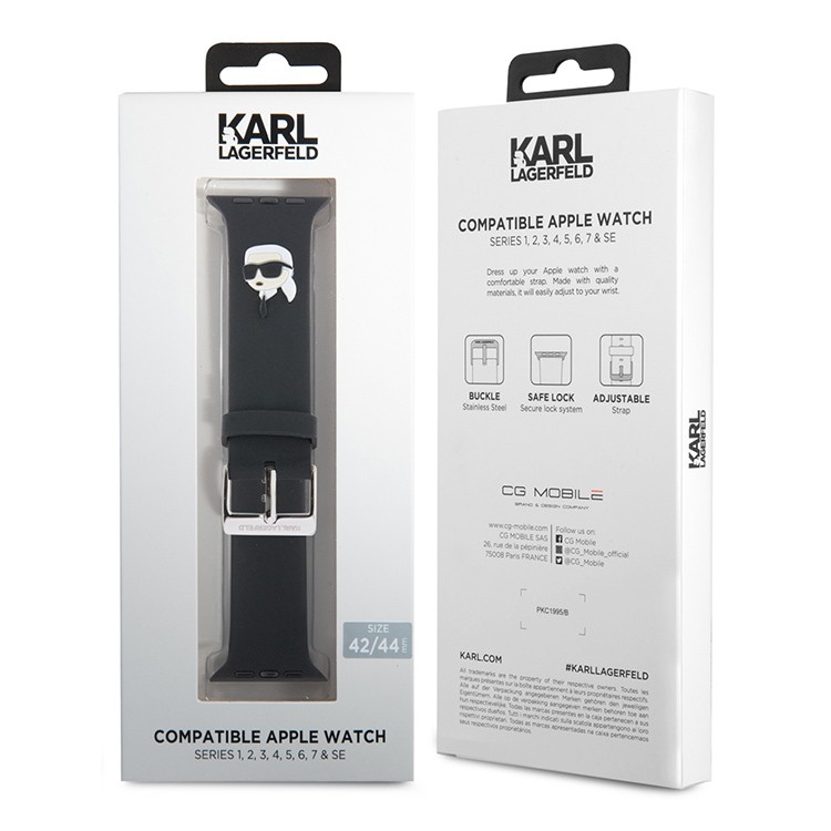 Ремешок CG Mobile Lagerfeld 3D Rubber NFT Karl Head для Apple Watch 42/44/45 мм чёрный