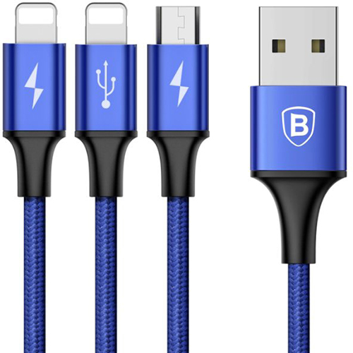 Кабель Baseus Rapid Series 3 in 1 Cable micro-USB / Dual Lightning (1.2 метра) синий (CAMLL-SU13)