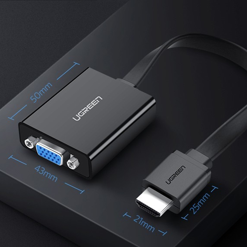 Переходник UGREEN MM103 (25 см) HDMI to VGA Converter чёрный (40248)