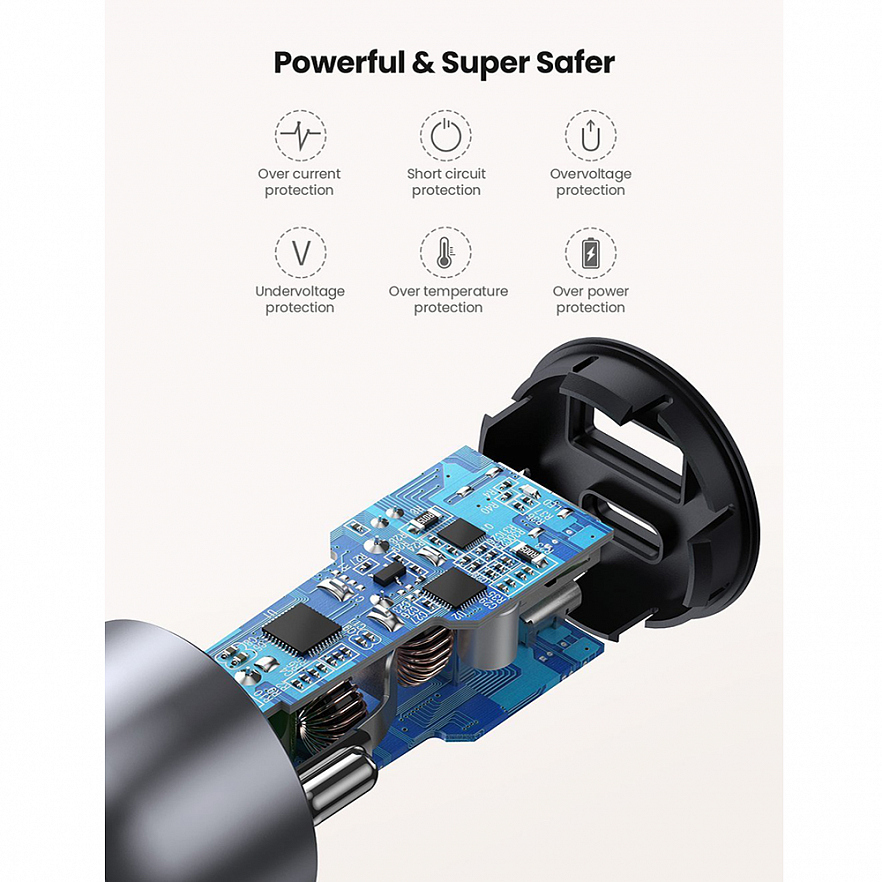 Автомобильное зарядное устройство Ugreen CD213 USB-C PD + USB-A QC 42.5W Fast Car Charger (60980)