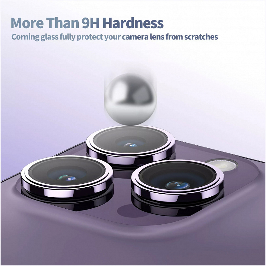 Защитное стекло Blueo Camera Lens PVD stainless steel для камеры iPhone 14 Pro/14 Pro Max чёрное (3 шт+install)