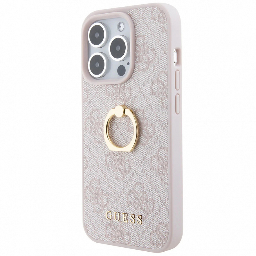 Чехол CG Mobile Guess PU 4G + Ring Hard для iPhone 15 Pro розовый