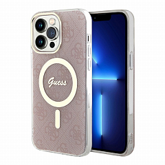 Чехол Guess PC/TPU 4G Hard для iPhone 15 Pro Pink/Gold (MagSafe)