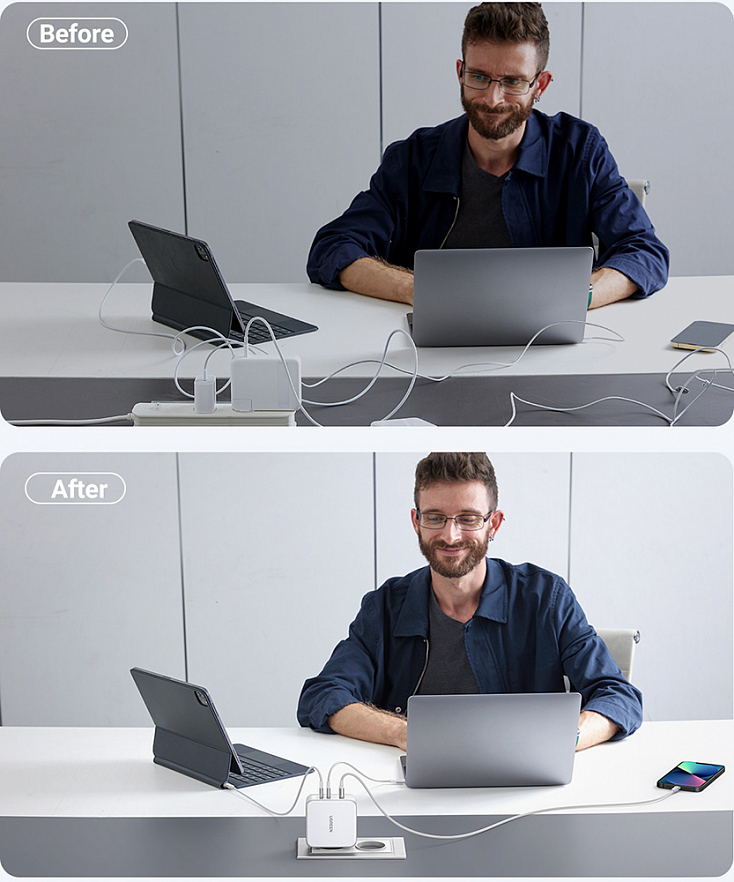 Сетевое зарядное устройство UGREEN CD289 (15339) USB-A+2*USB-C 140W GaN с кабелем Белое
