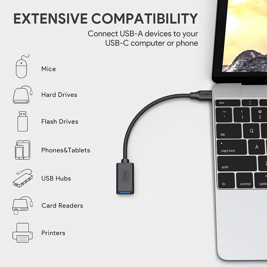 Комплект адаптеров Aukey USB-C to USB 3.0 (2 шт) чёрные (CB-A26)