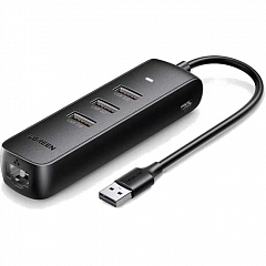 Адаптер UGREEN CM416 (20984) USB 2.0 to 3×USB 2.0+RJ45 (100Mbps) Ethernet Adapter чёрный