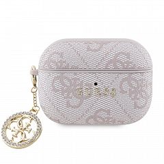 Чехол CG Mobile Guess для Airpods Pro 2 PU leather 4G with metal logo and Diamond charm Pink - Розовый