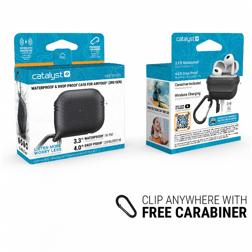 Водонепроницаемый чехол Catalyst Waterproof Vibe Case для AirPods 3 чёрный (Stealth Black)