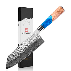 Поварской нож из дамасской стали для шинковки и мяса Keemake B-1 синий c бежевым