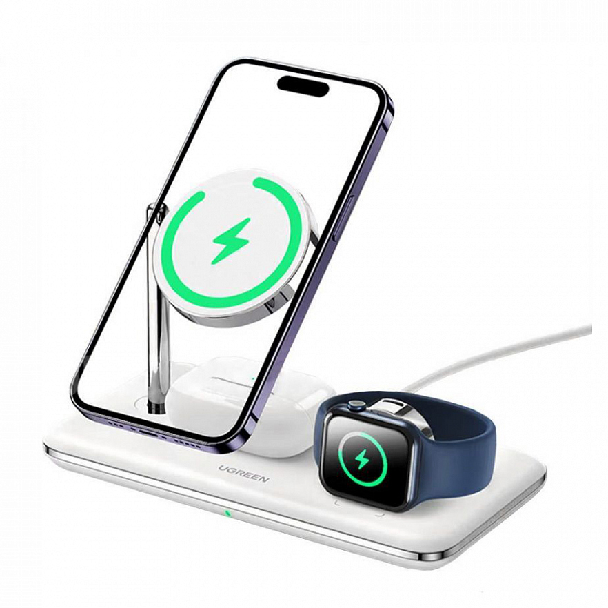 Беспроводное зарядное устройство Ugreen CD278 (50652) 3-in-1 Wireless Charger для iPhone/Apple Watch/Airpods белое