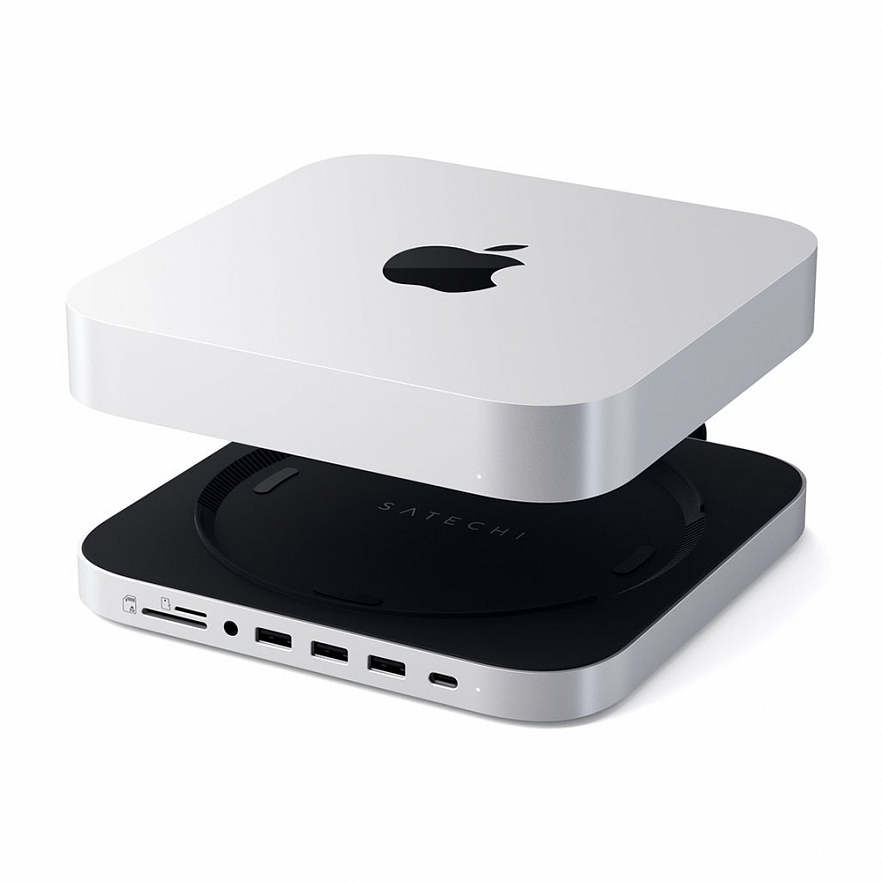 Хаб Satechi Stand & Hub USB-C / 3 x USB-A / Micro/SD / 3.5mm для Mac Mini (M1, 2020) серебристый (ST-MMSHS)