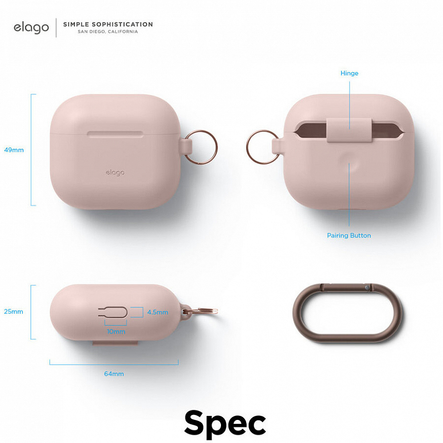 Чехол Elago Silicone Hang Case для AirPods 3 розовый песок (Sand Pink)