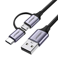 Кабель UGREEN US177 (30875) USB-A to Micro USB + USB Type-C Cable (1 метр) чёрный
