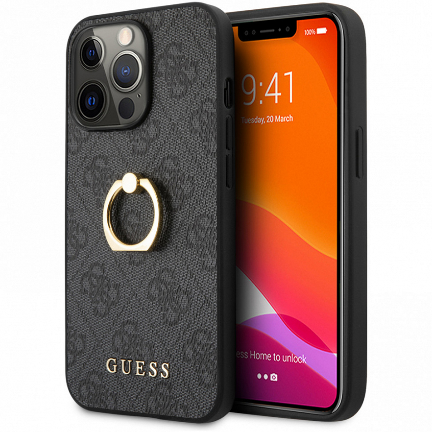 Чехол Guess PU 4G + Ring Hard для iPhone 13 Pro Max серый (GUHCP13X4GMRGR)