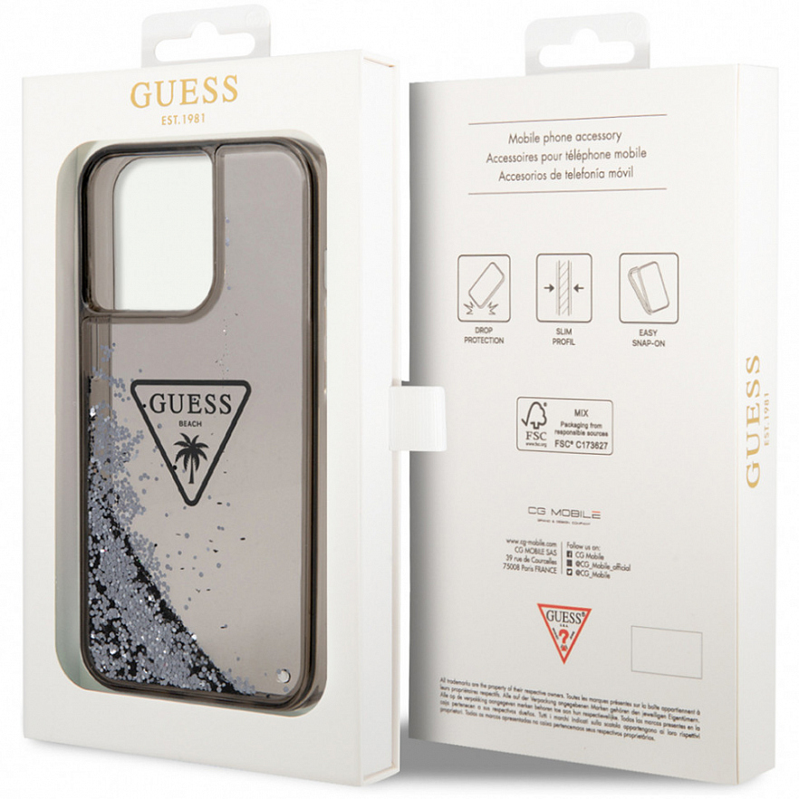 Чехол CG Mobile Guess Liquid Glitter Triangle Logo Translucent Hard для iPhone 14 Pro Max чёрный