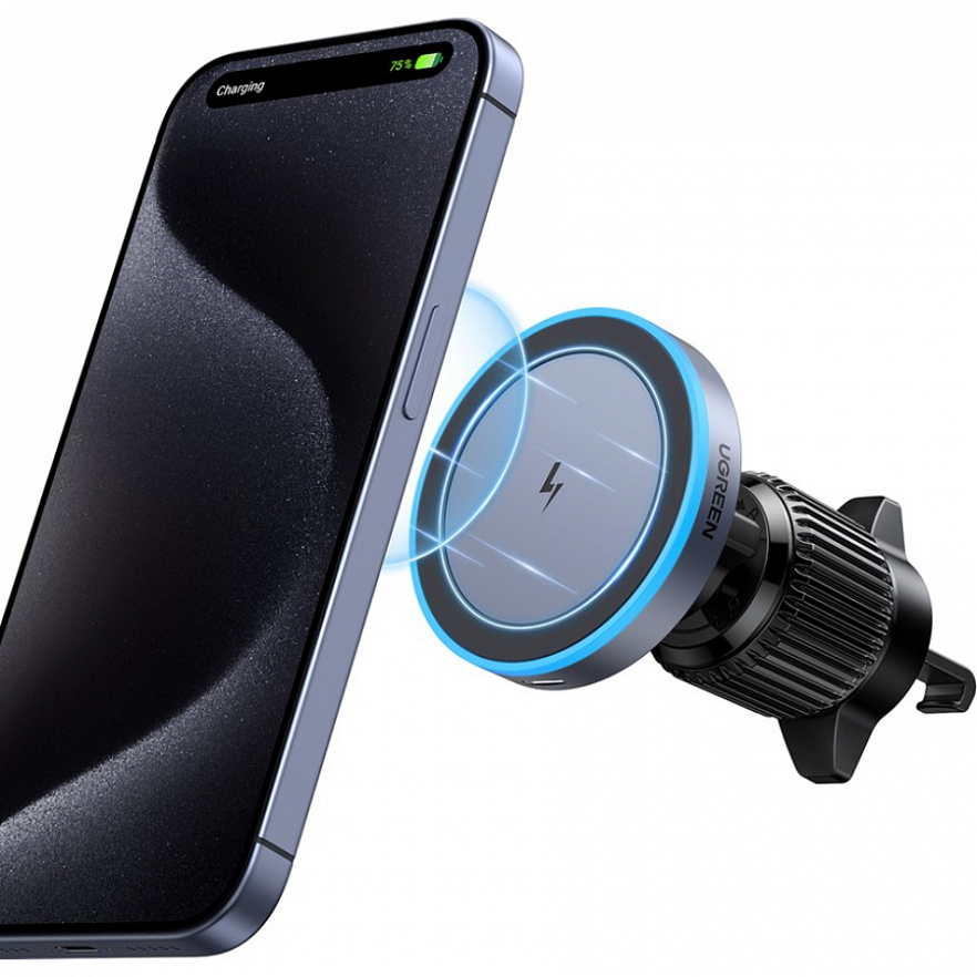 Автодержатель с зарядкой в вентиляционную решетку UGREEN W525 (35029) магнитная черная