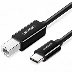 Кабель Ugreen US241 (80811) USB-C to USB Type-B Print Cable (1 метр) для подключения принтера чёрный