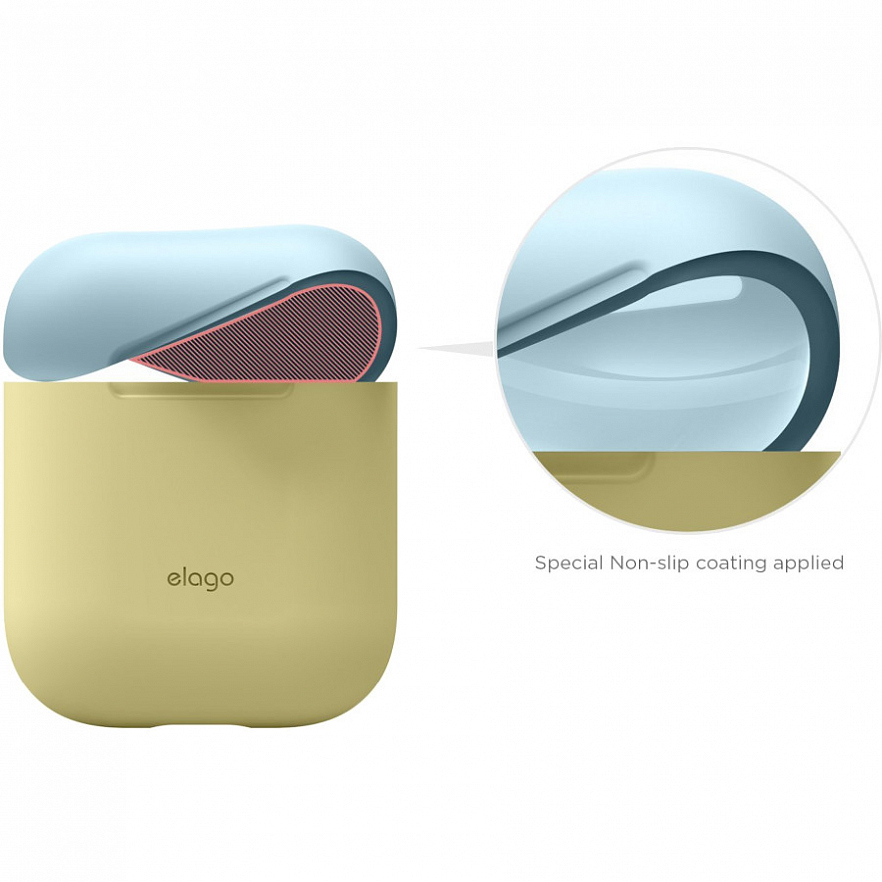 Чехол Elago Silicone Duo Case для AirPods жёлтый (белая/голубая Pastel Blue крышки)