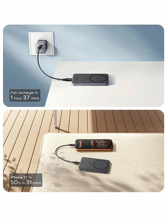 Внешний аккумулятор UGREEN PB580 (75984B) MagFlow Air Ultra-Slim 20W - 5000mAh  магнитный