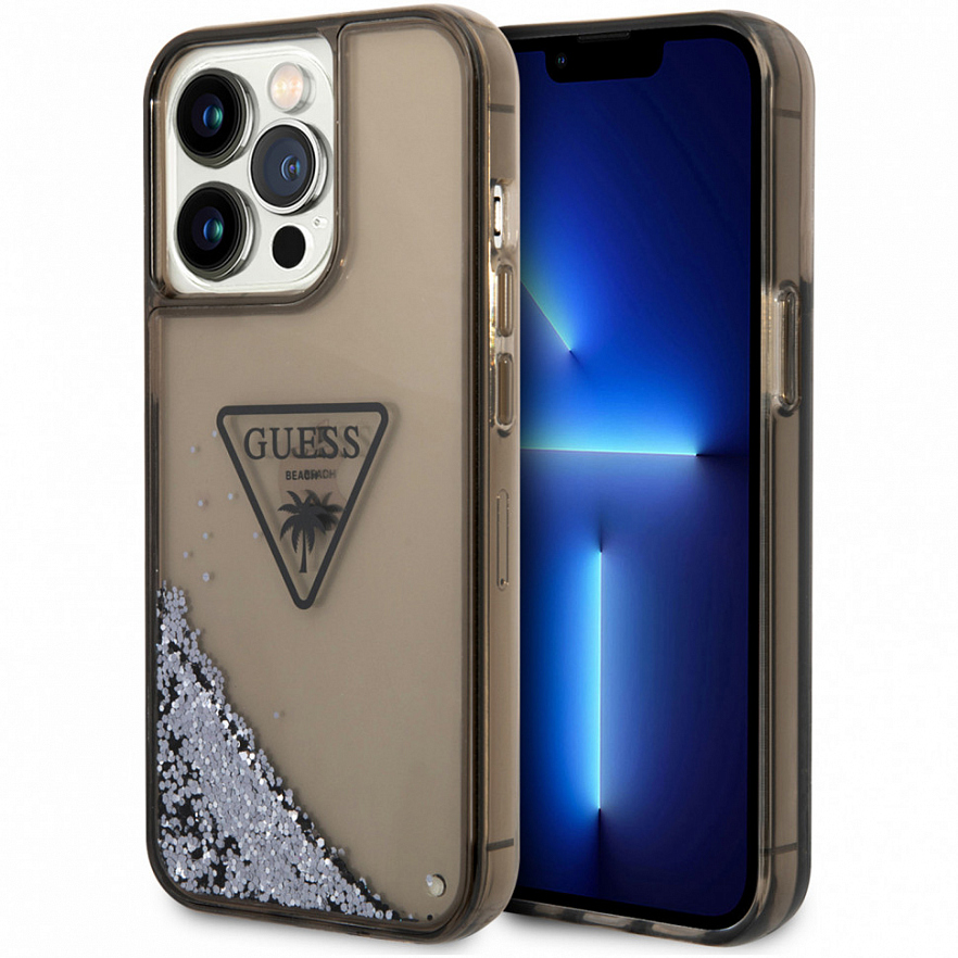 Чехол CG Mobile Guess Liquid Glitter Triangle Logo Translucent Hard для iPhone 14 Pro Max чёрный