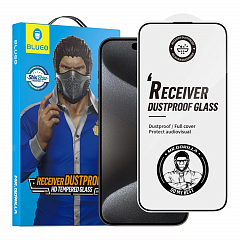 BlueO стекло для iPhone 15/14 Pro, Large arc Anti-Dust Anti-Static Black (3D-эфф. с защ. сеткой)