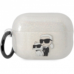 Lagerfeld для Airpods Pro 2 чехол TPU Glitters with ring NFT Karl & Choupette Transparent