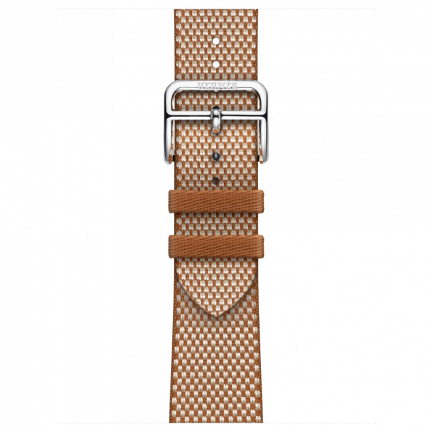Умные часы Apple Watch Series 10 Hermes 42 мм, клетчатый ремешок из плетеного нейлона золотой с белым