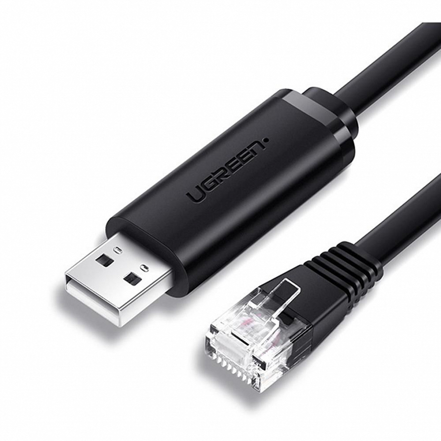 Кабель UGREEN CM204 (50773) USB-A to RJ45 Console Cable (1,5 метра) чёрный