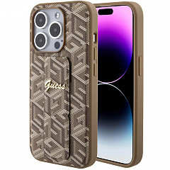 Чехол CG Mobile Guess Grip Stand PU G CUBE Metal Logo для iPhone 15 Pro Max коричневый