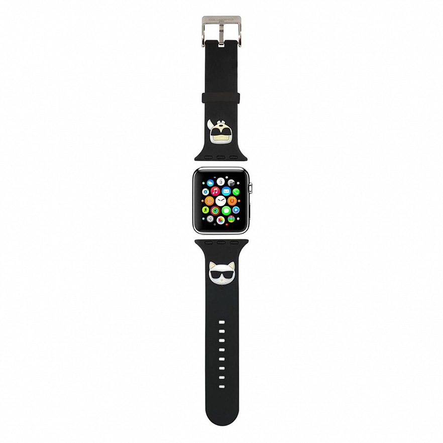 Ремешок Lagerfeld Silicone Karl and Choupette heads для Apple Watch 41/40/38 мм чёрный