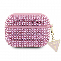 Чехол CG Mobile Guess для Airpods Pro 2 Diamond Rhinestone with Triangle charm Pink - Розовый