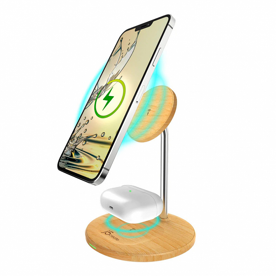 Беспроводное зарядное устройство j5create Wood Grain 2-in-1 Magnetic Wireless Charging Stand дерево (JUPW2106)