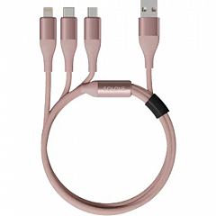 Кабель SOLOVE 3 in 1 USB — Lightning/Micro/Type-C (1,2 метра) нейлон розовый