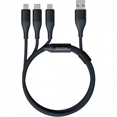 Кабель SOLOVE 3 in 1 USB — Lightning/Micro/Type-C (1,2 метра) нейлон серый