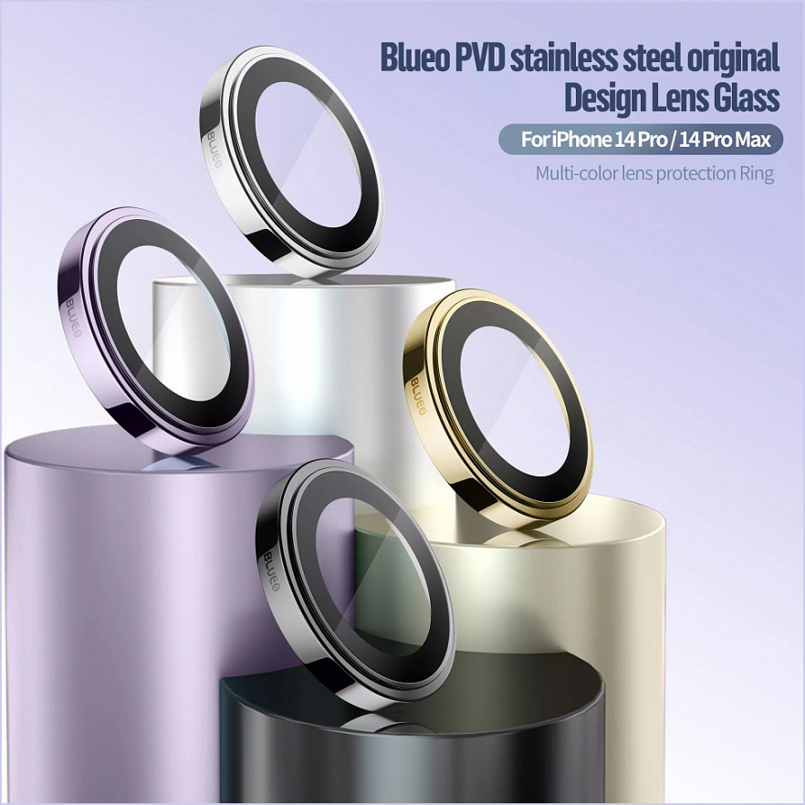 Защитное стекло Blueo Camera Lens PVD stainless steel для камеры iPhone 14 Pro/14 Pro Max фиолетовое (3 шт+install)