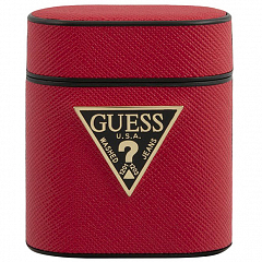 Чехол Guess Saffiano PU Leather Case Metal Logo для AirPods красный