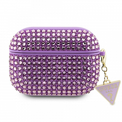 Чехол CG Mobile Guess для Airpods Pro 2 Diamond Rhinestone with Triangle charm Purple - Фиолетовый