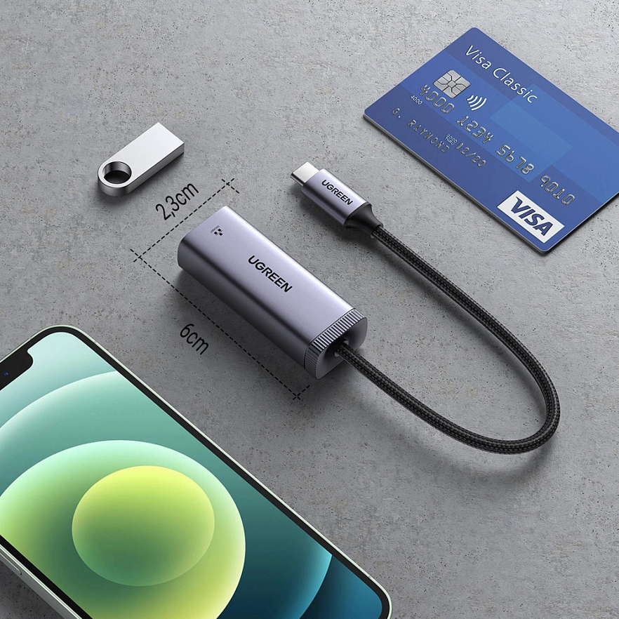 Переходник Ugreen CM483 USB-C to Gigabit Ethernet Adapter серый (40322)