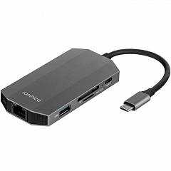 Мульти хаб Rombica M7 Type-C  2 x USB 3.0 / microSD / SD / Type-C / Ethernet RJ-45 / HDMI / 2 x 3.5 mm audio серый космос (TC-00095)