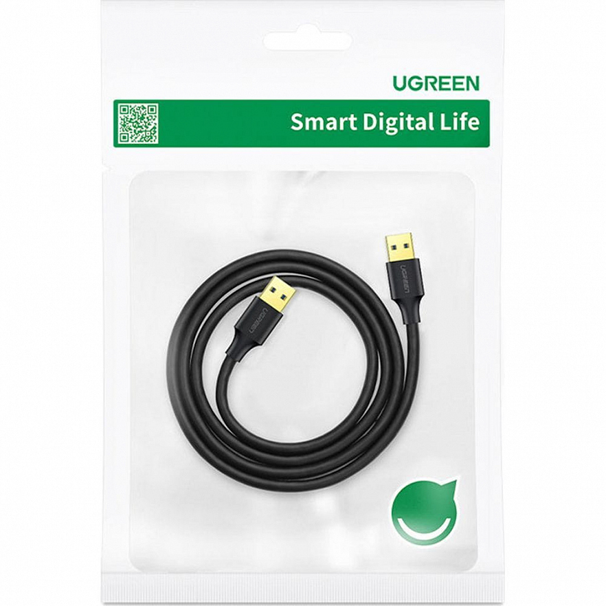 Кабель Ugreen US128 (10370) USB-A 3.0 Male to Male Cable (1 метр) чёрный