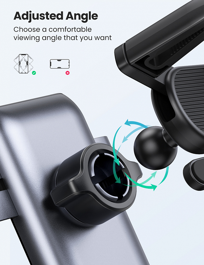 Автомобильный держатель Ugreen LP274 (30401) Gravity Phone Holder for Round Air Vent в воздуховод серый
