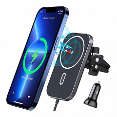 Автодержатель Choetech MagLeap Magnetic Wireless Car Charger с беспроводной зарядкой на воздуховод чёрный (T200-F)