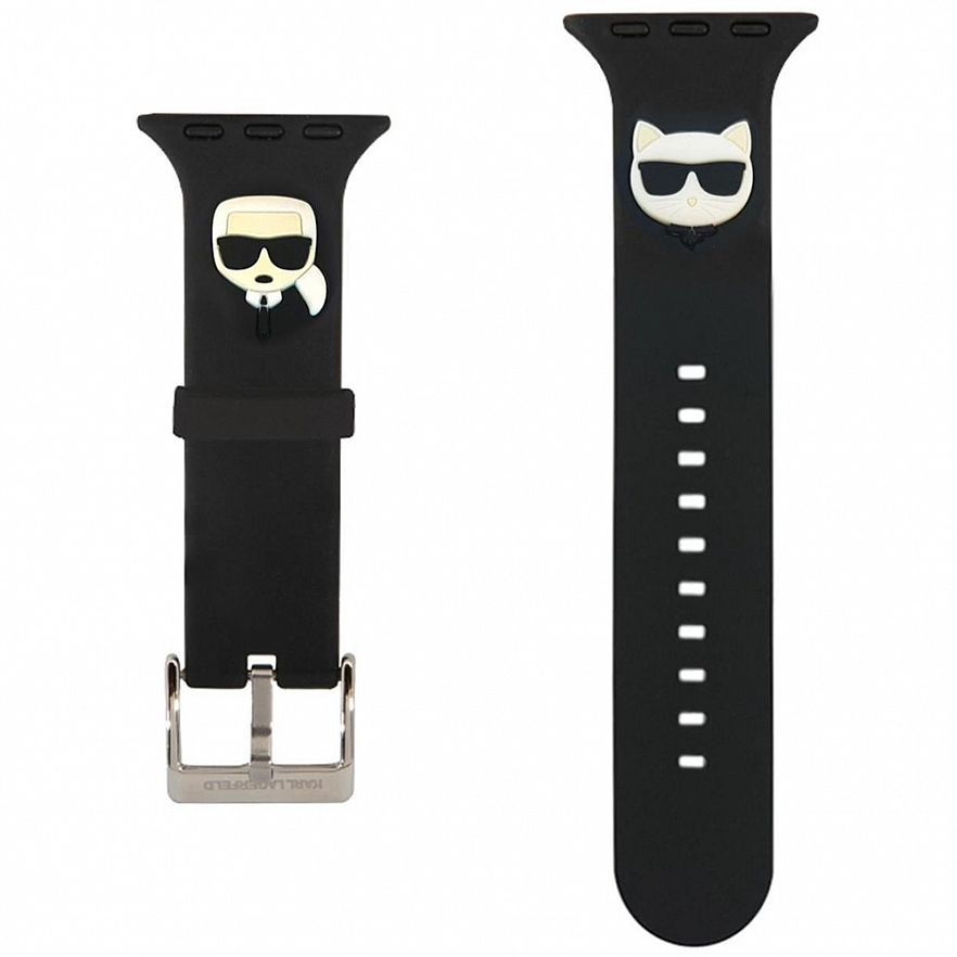 Ремешок CG Mobile Lagerfeld Silicone Karl and Choupette Heads для Apple Watch 42/44/45 мм чёрный